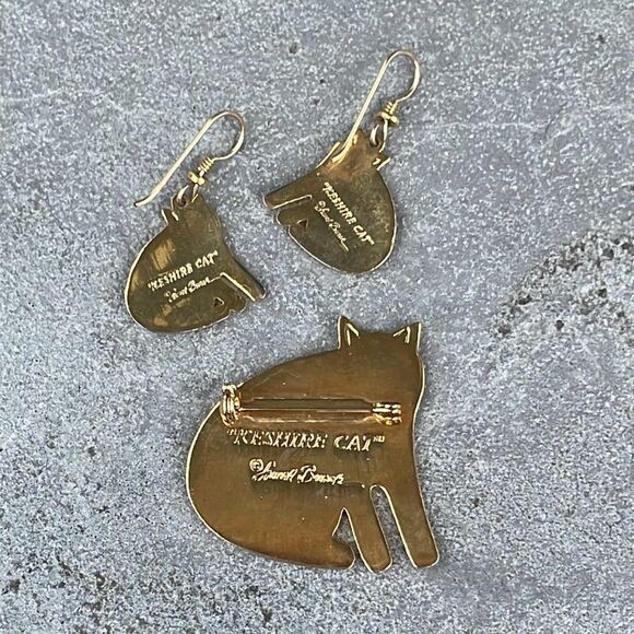 Laurel Burch vintage Keshire cat earring and brooch set like new black - Picture 4 of 5